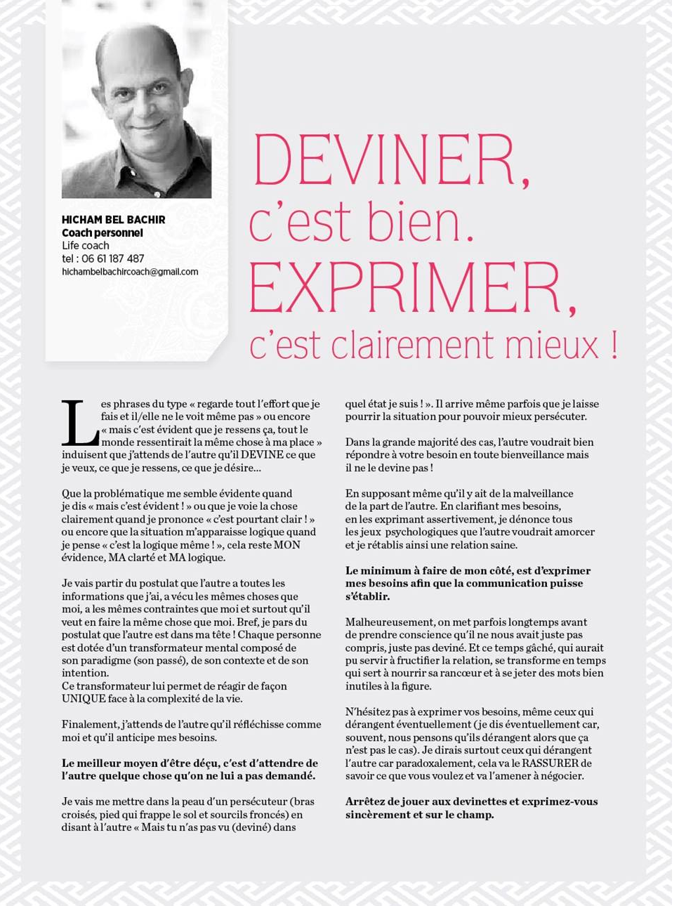 Exprimer pas deviner- parution santé plus magazine Exprimer pas deviner- parution santé plus magazine